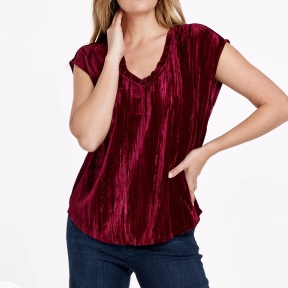 Dear John Red Cap Sleeve Pleated Blouse - Picture 1 of 5